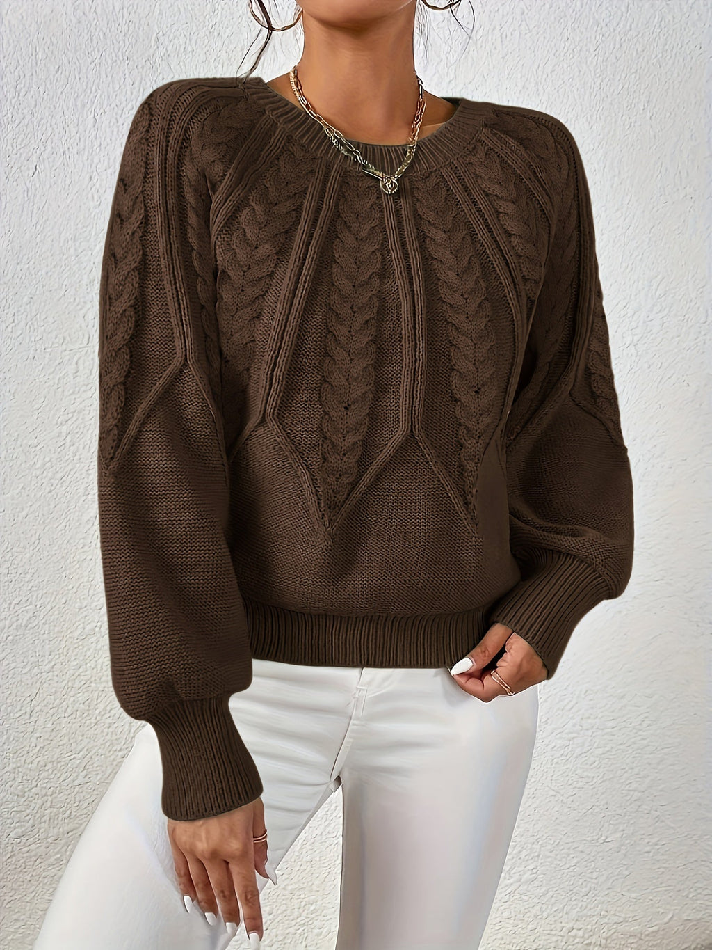 Women's Cable Knit Balloon Sleeve Cropped Jumper