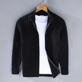 Men’s Ribbed Knit Full Zip Stand Collar Cardigan
