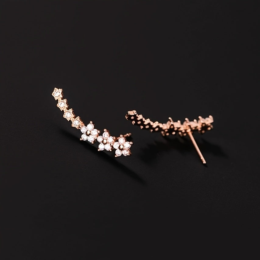Crystal Floral Ear Crawler Climber Earrings