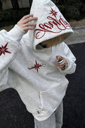 Pullover hoodie with embroidered star script, hood, long sleeves and front pouch pocket