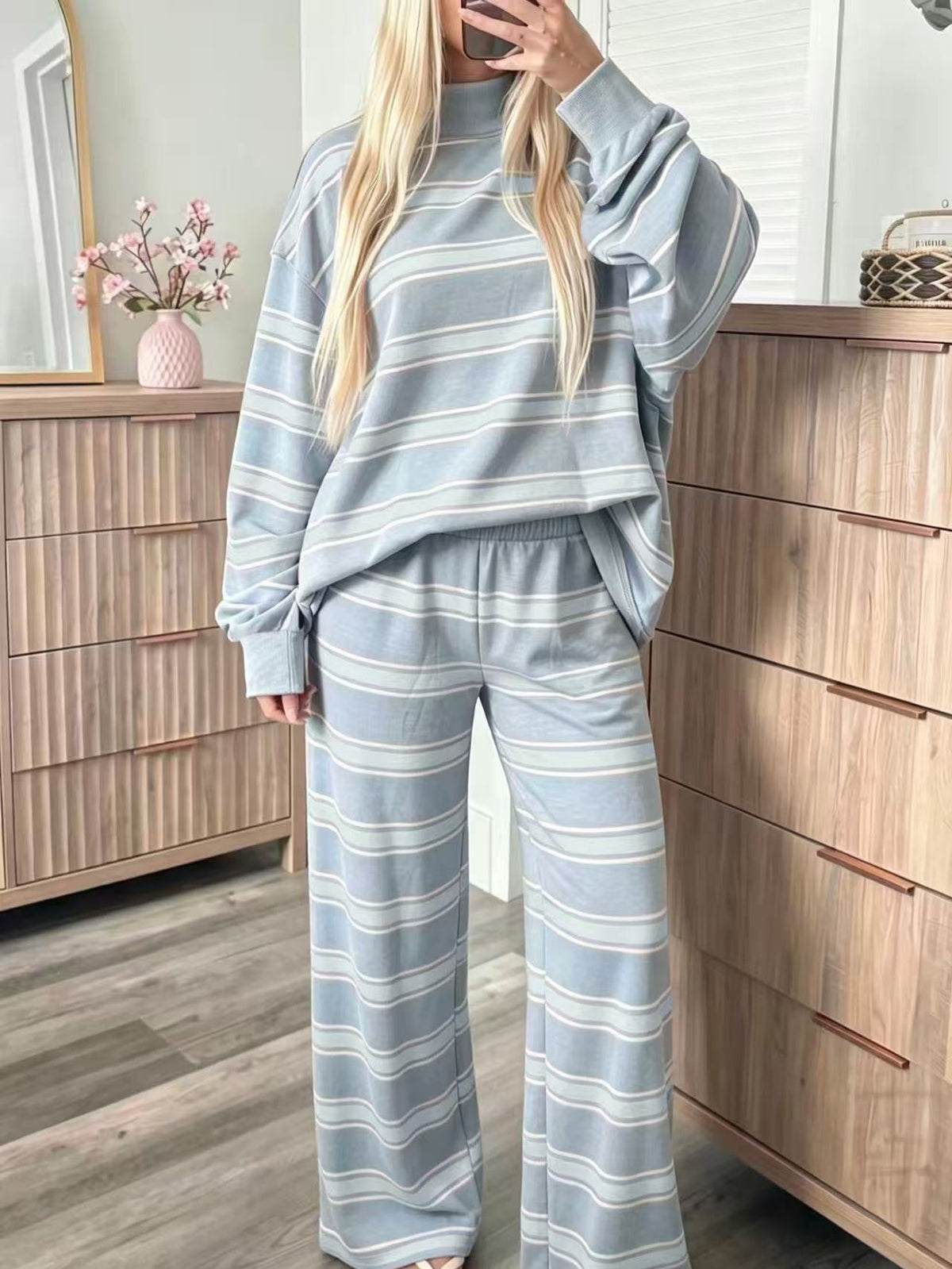 Women's Striped Oversized Sweatshirt and Wide-Leg Trouser Set