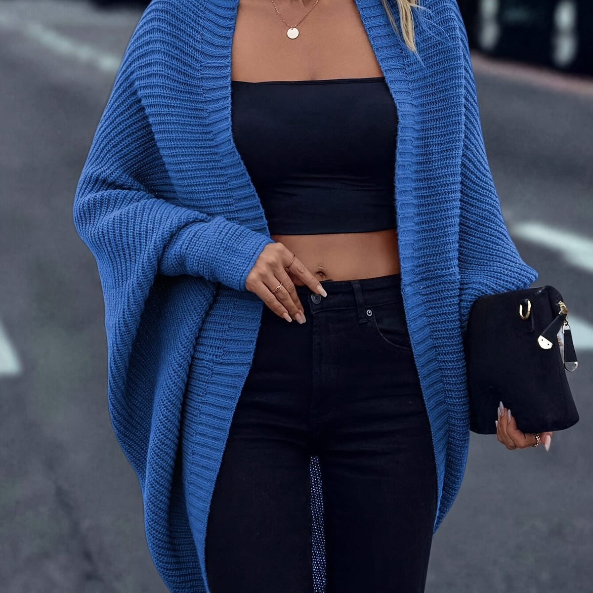 Gilet cardigan ample pour femme à manches chauve-souris, ouvert sur le devant