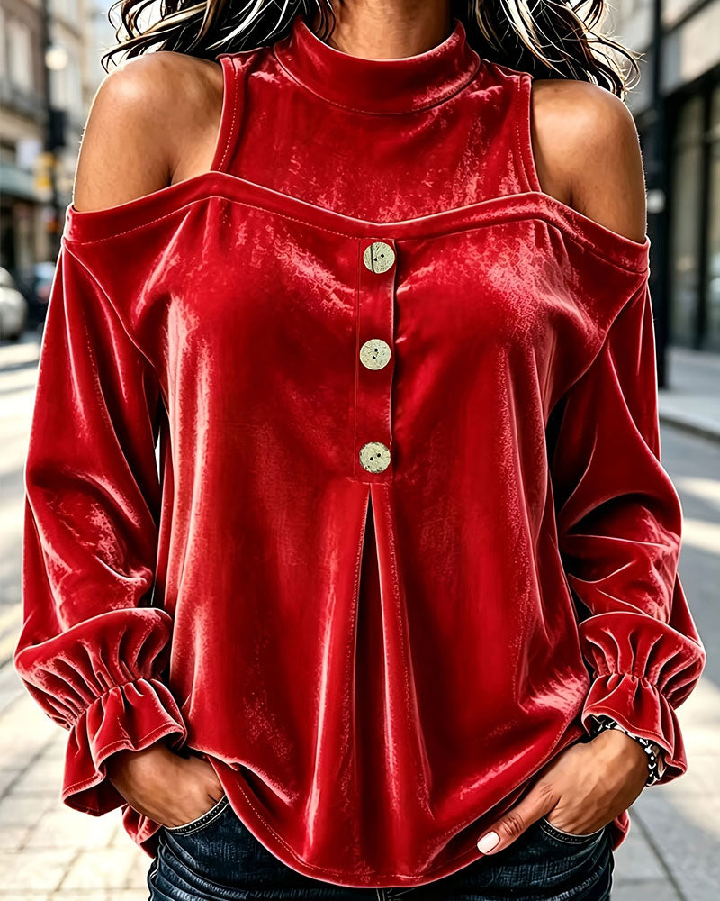 Blouse pour femme à épaules dénudées et poignets volantés