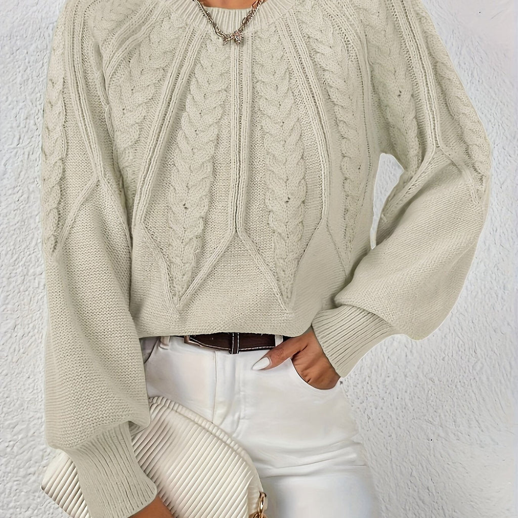 Women's Cable Knit Balloon Sleeve Cropped Jumper