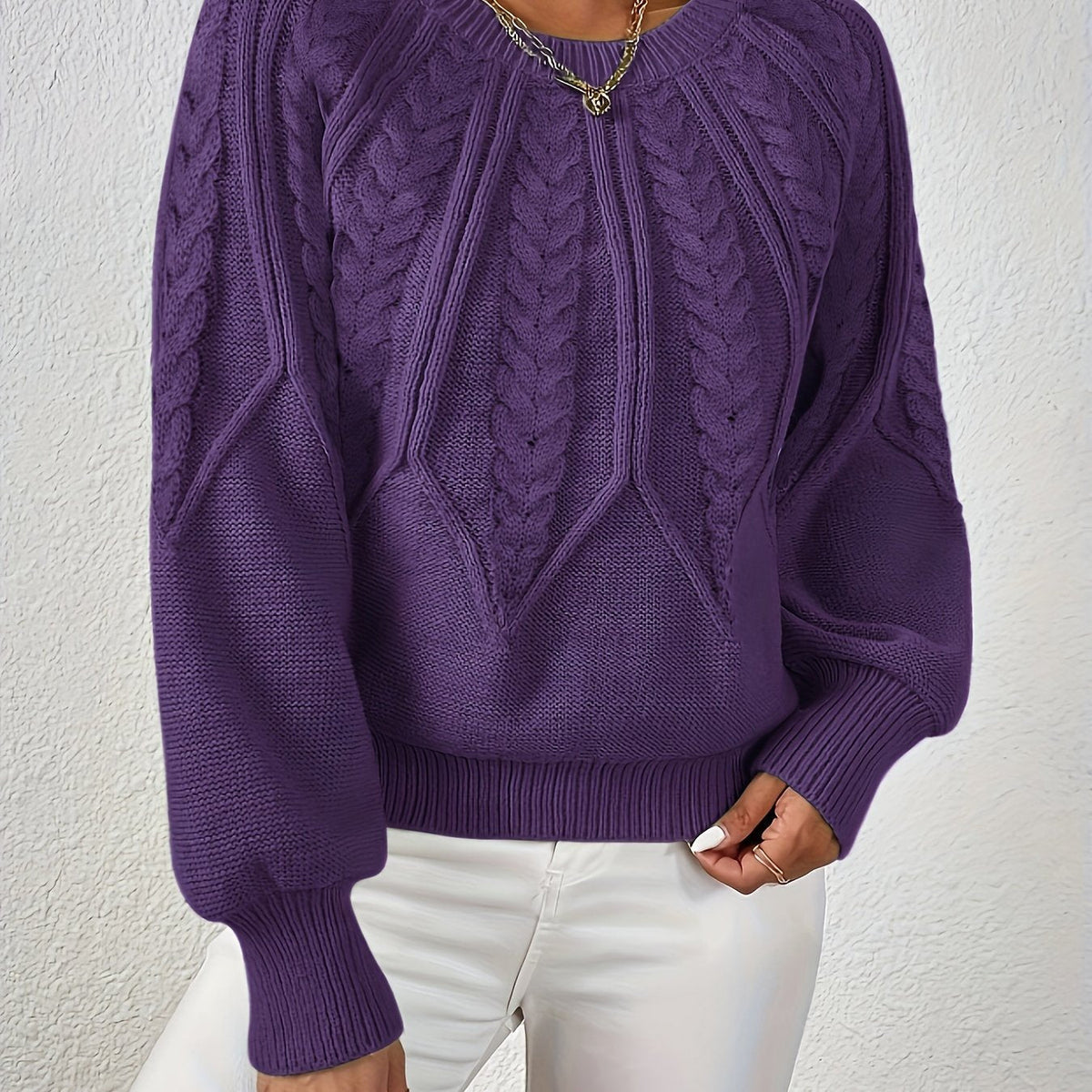 Women's Cable Knit Balloon Sleeve Cropped Jumper