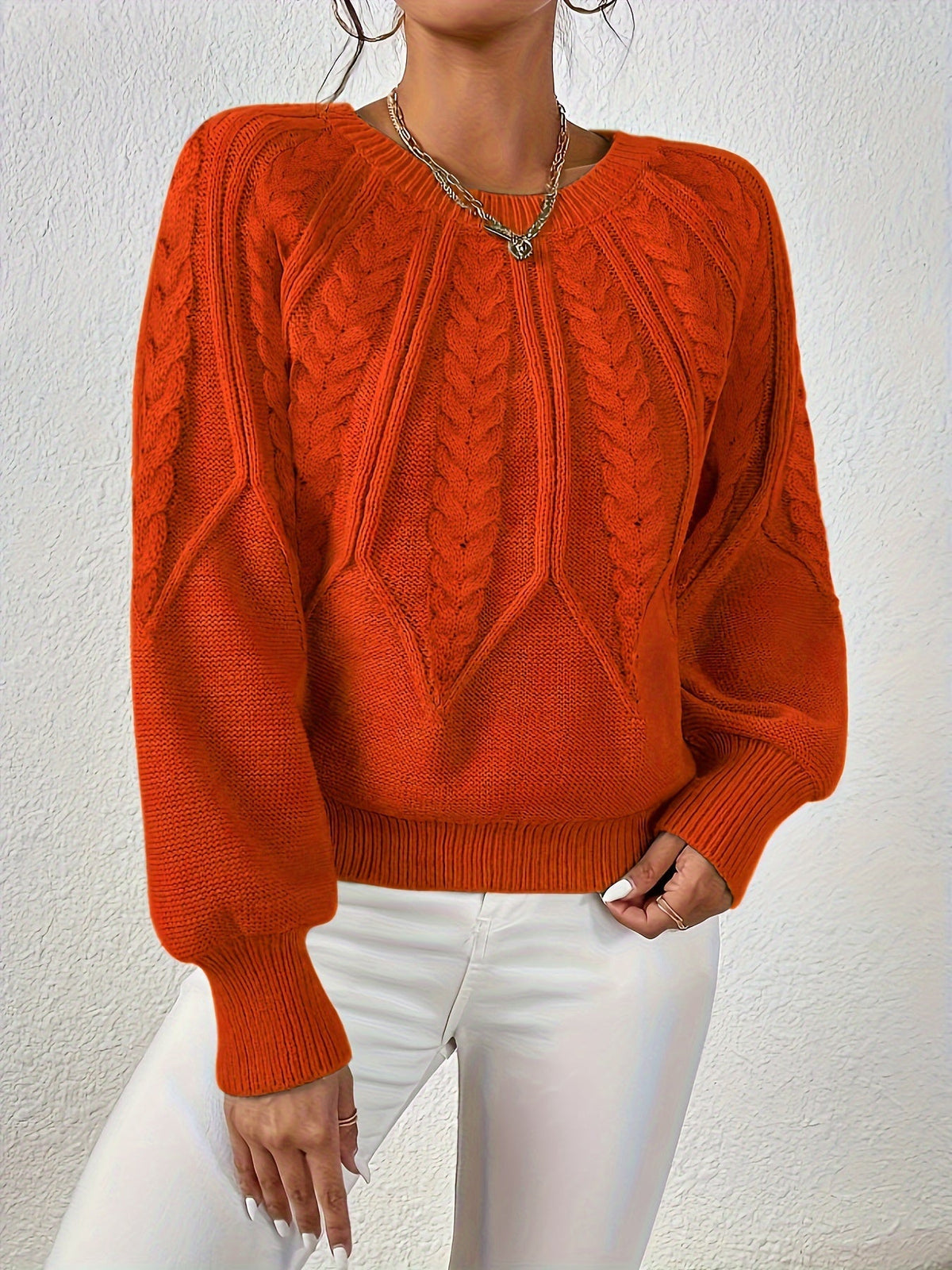 Women's Cable Knit Balloon Sleeve Cropped Jumper