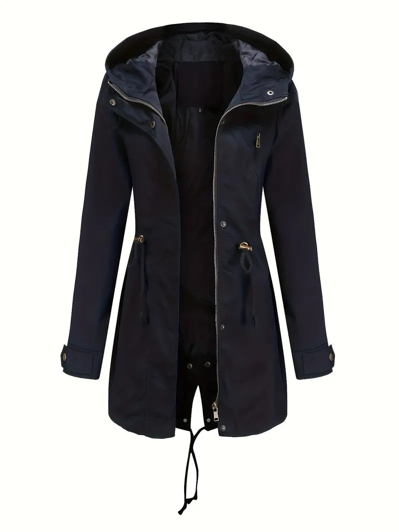 Women's Lightweight Hooded Drawstring Waist Parka Jacket