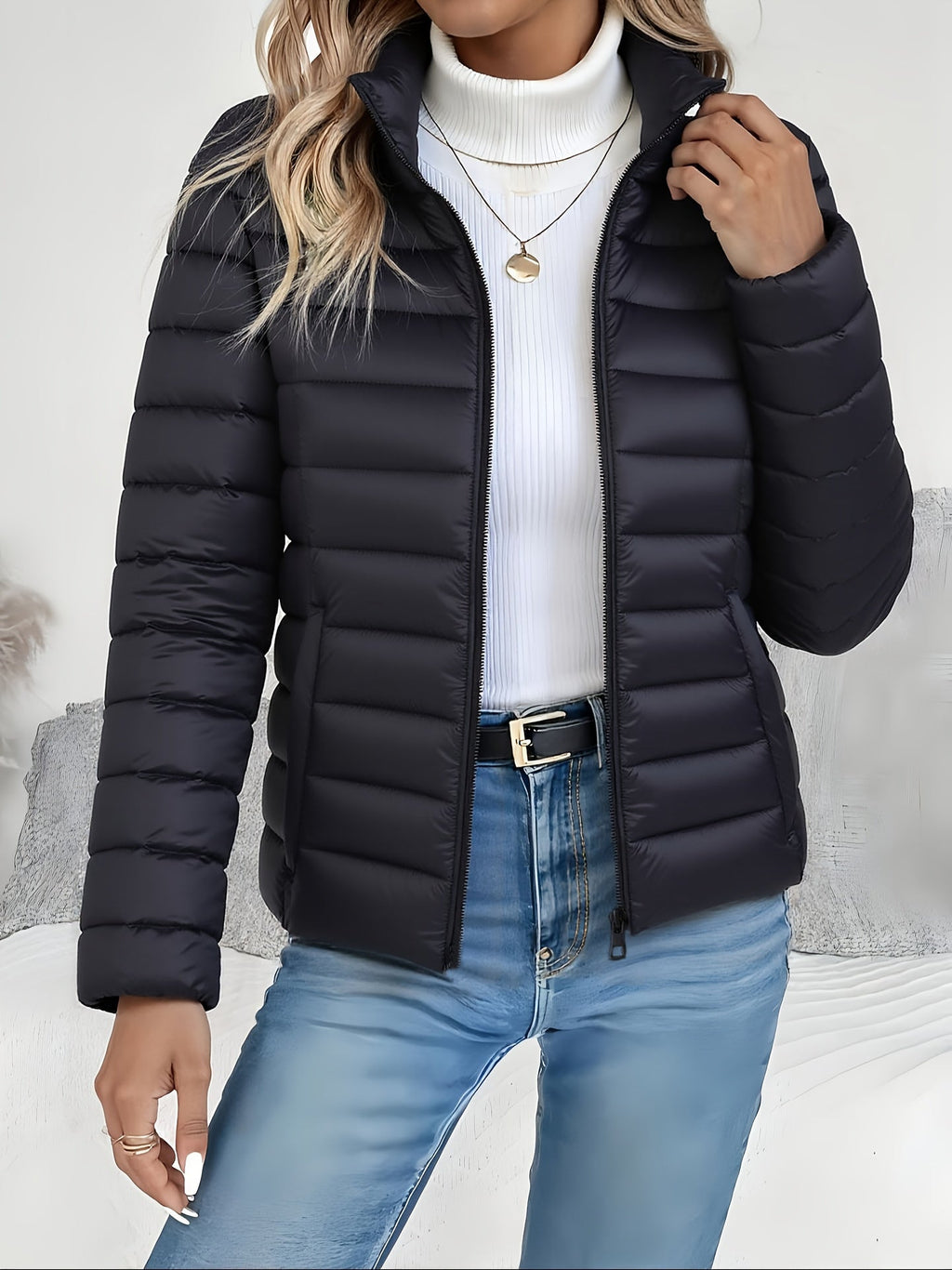 Women’s Lightweight Quilted Stand Collar Puffer Jacket