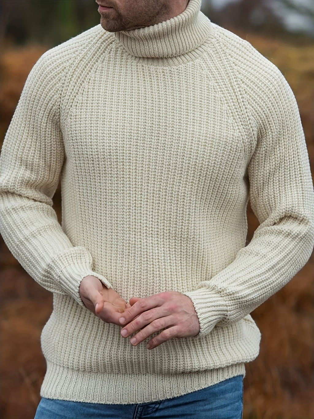 Men’s Ribbed Knit Raglan Sleeve Turtleneck Sweater