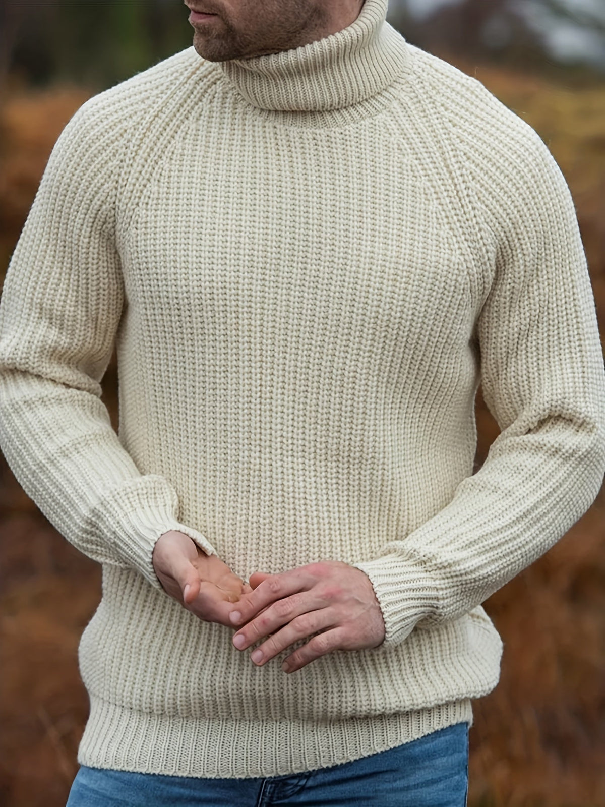 Men’s Ribbed Knit Raglan Sleeve Turtleneck Sweater