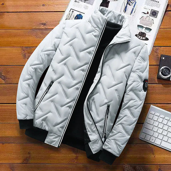 Men’s Chevron Quilted Stand Collar Puffer Jacket