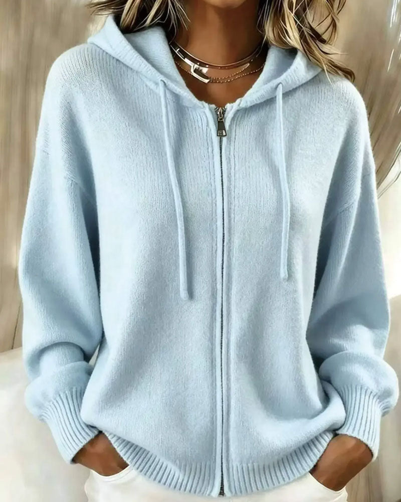 Gilet cardigan en maille à capuche et fermeture zippée pour femme