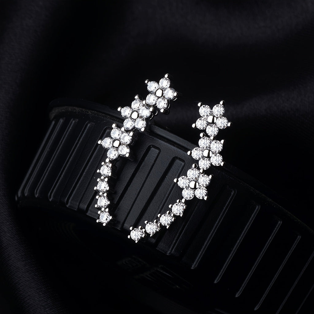 Crystal Floral Ear Crawler Climber Earrings