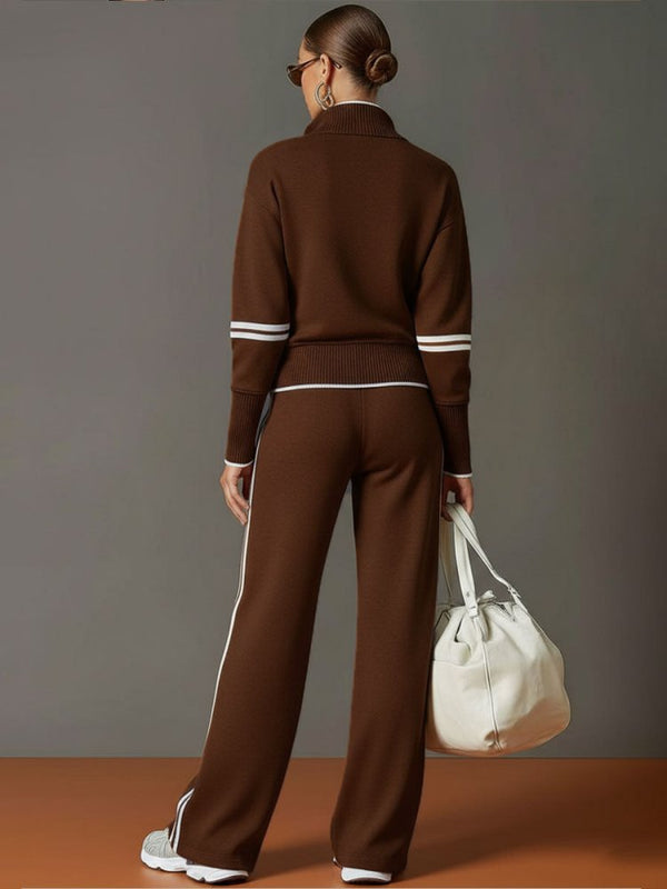 Women's Contrast Stripe Half-Zip Wide-Leg Lounge Set