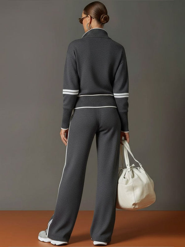 Women's Contrast Stripe Half-Zip Wide-Leg Lounge Set