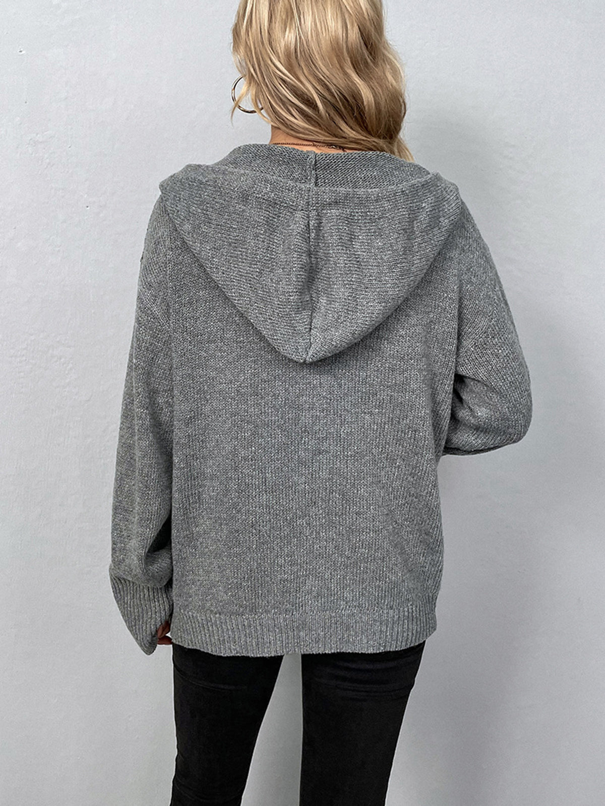 Women's Hooded Button-Front Relaxed Knit Cardigan