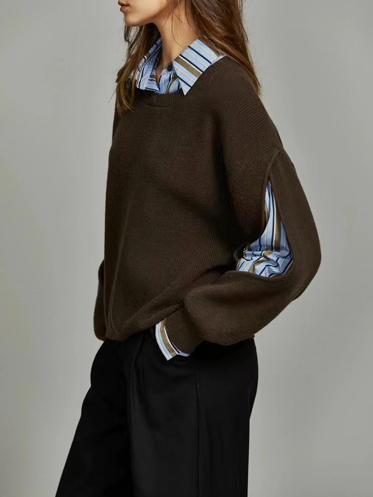 Women's Striped Shirt Layered Look Oversized Jumper