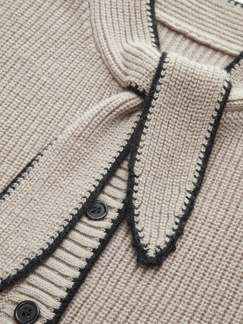 Women's Scarf Tie Neck Contrast Trim Knit Cardigan