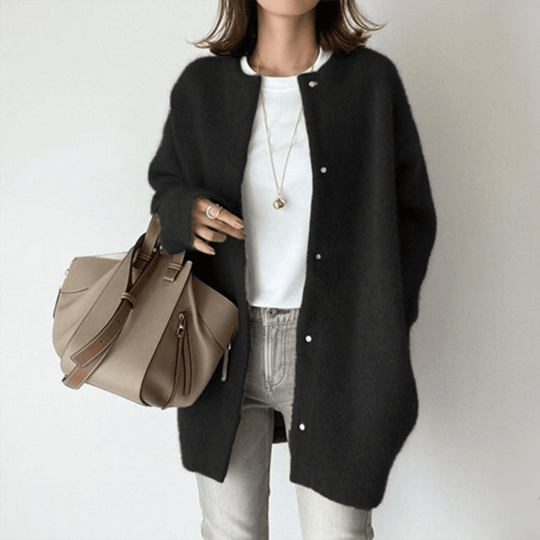 Snap Button Longline Wool Blend Cardigan