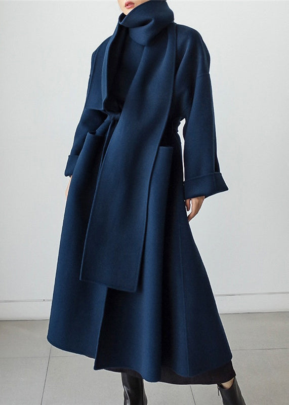 Women's Scarf Collar Tie Waist Longline Wrap Coat