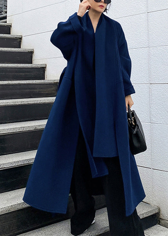 Women's Scarf Collar Tie Waist Longline Wrap Coat