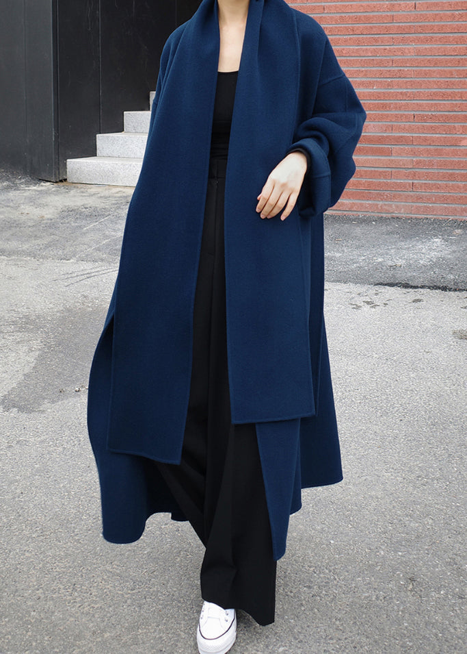 Women's Scarf Collar Tie Waist Longline Wrap Coat