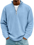 Men's ribbed mock-neck half-zip sweater with long sleeves