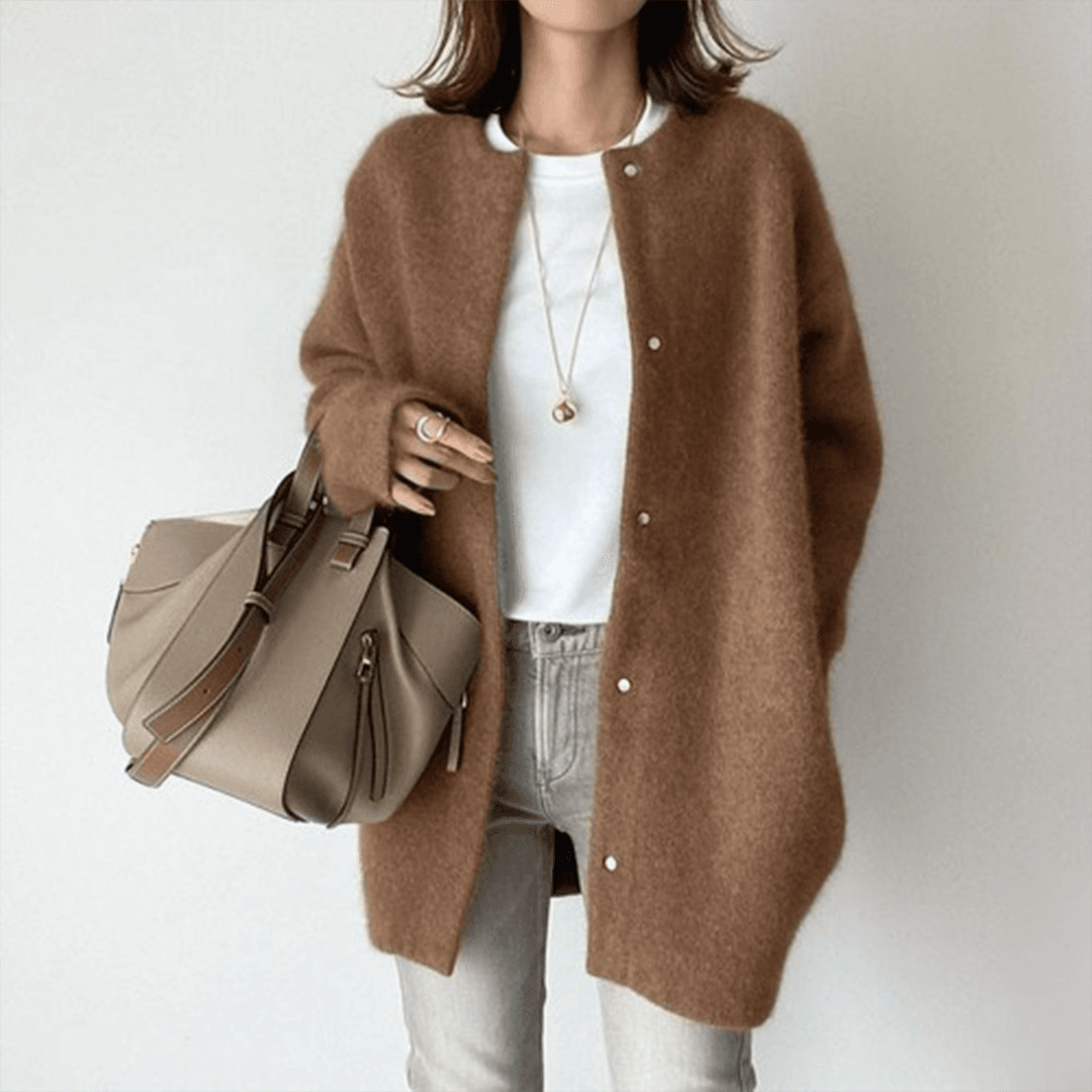 Snap Button Longline Wool Blend Cardigan