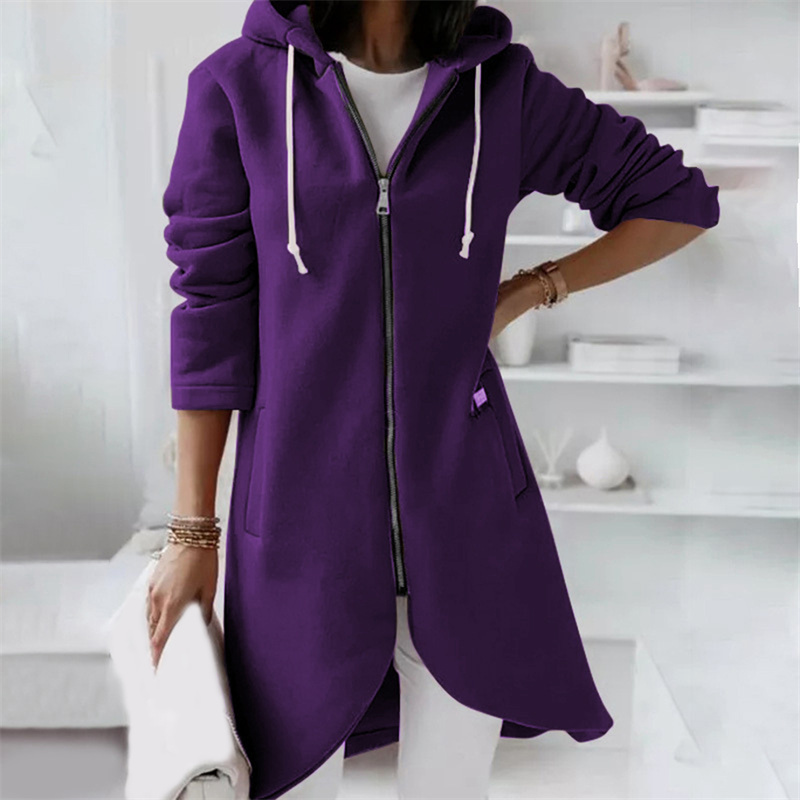 Women's Longline Zip-Up Hoodie with Curved Hem