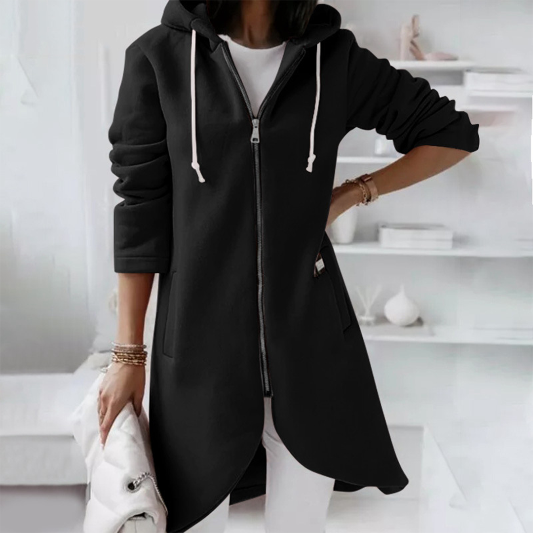 Women's Longline Zip-Up Hoodie with Curved Hem