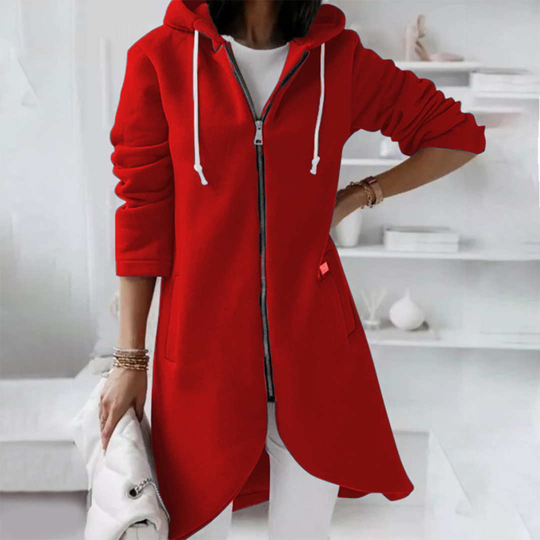 Women's Longline Zip-Up Hoodie with Curved Hem