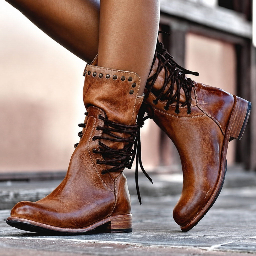 Women's Studded Lace-Up Combat Ankle Boots