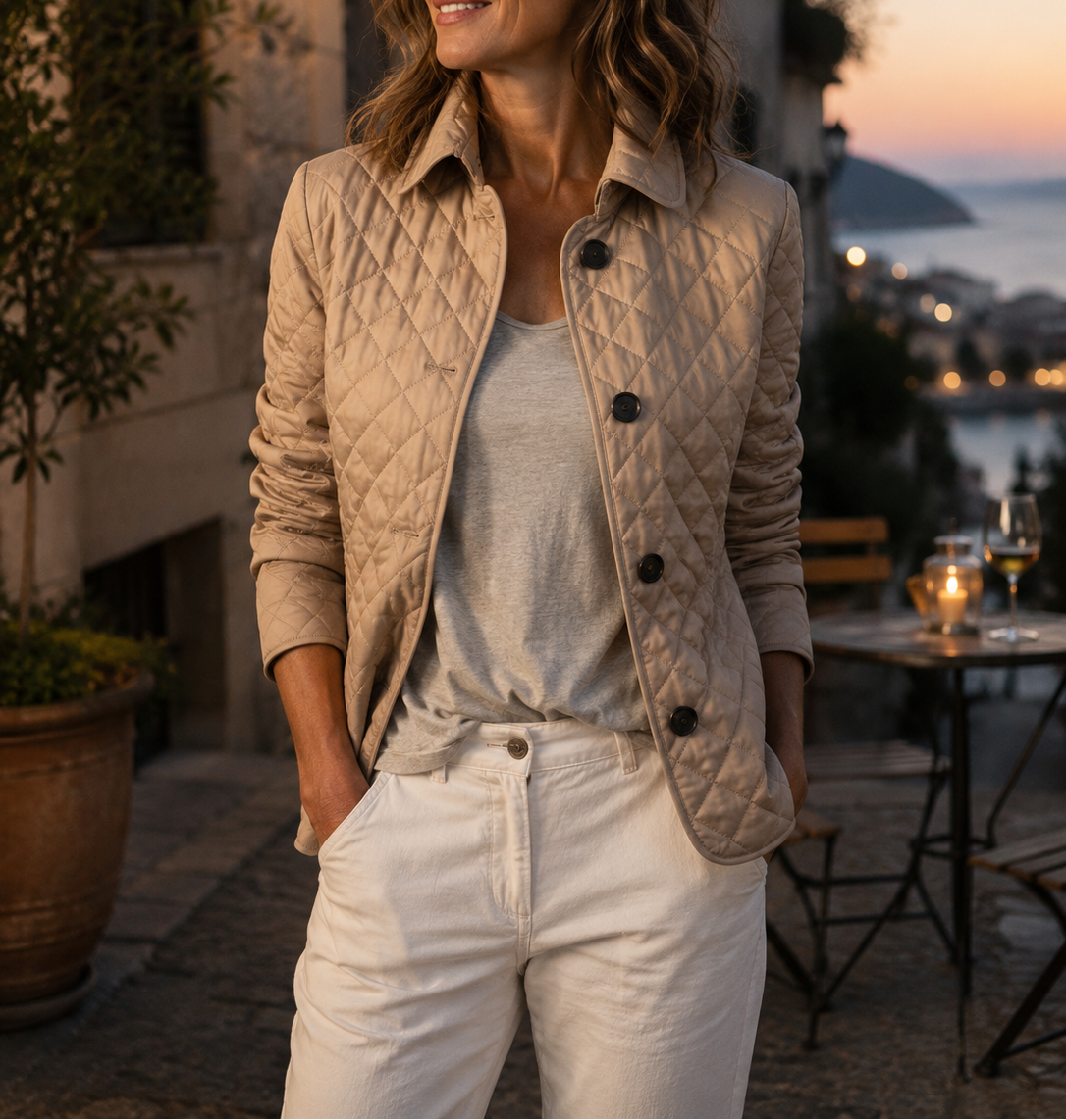 Veste matelassée à motif losanges pour femme, boutonnée sur le devant