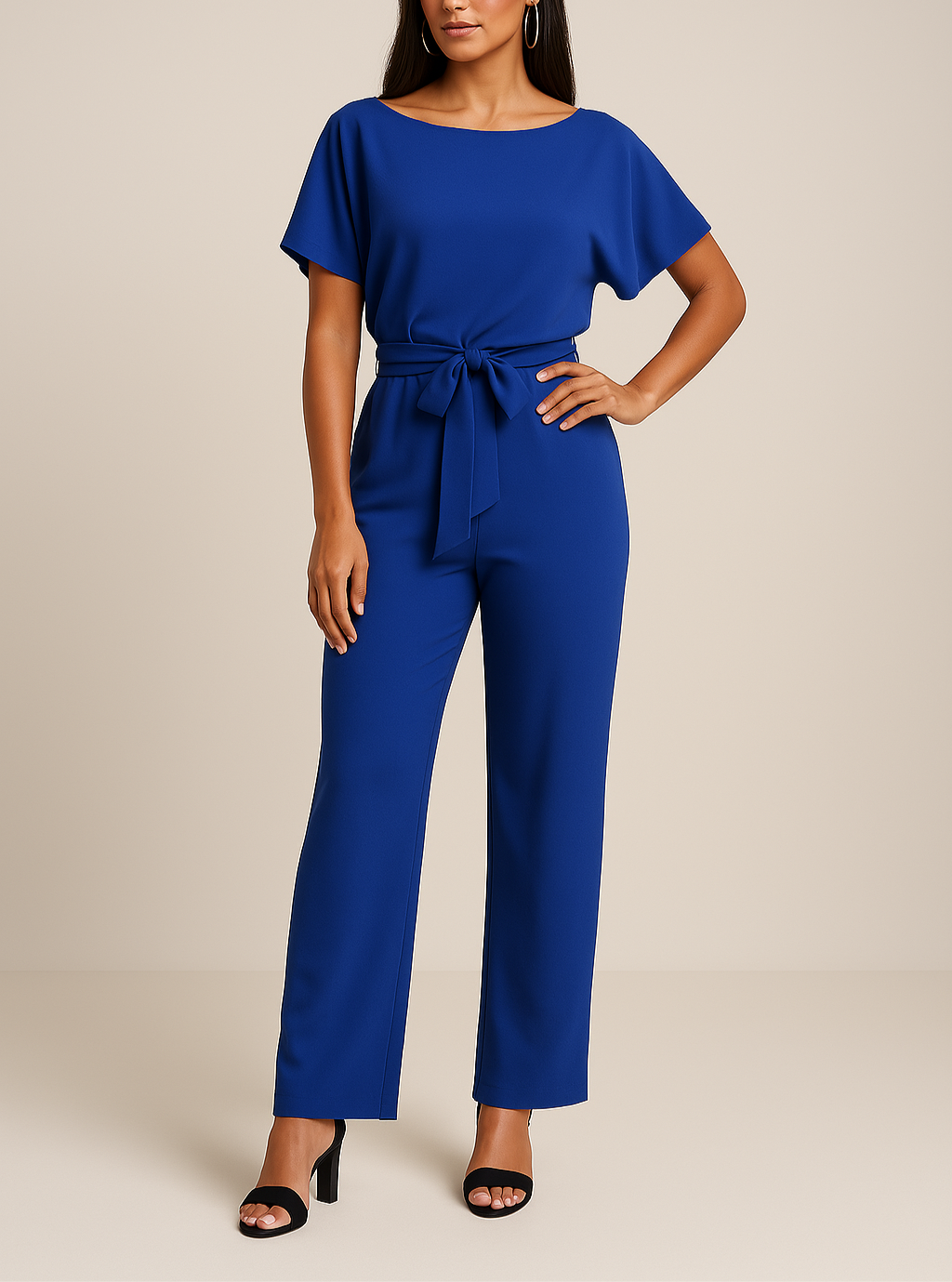 Belted Round Neck Wide Leg Jumpsuit