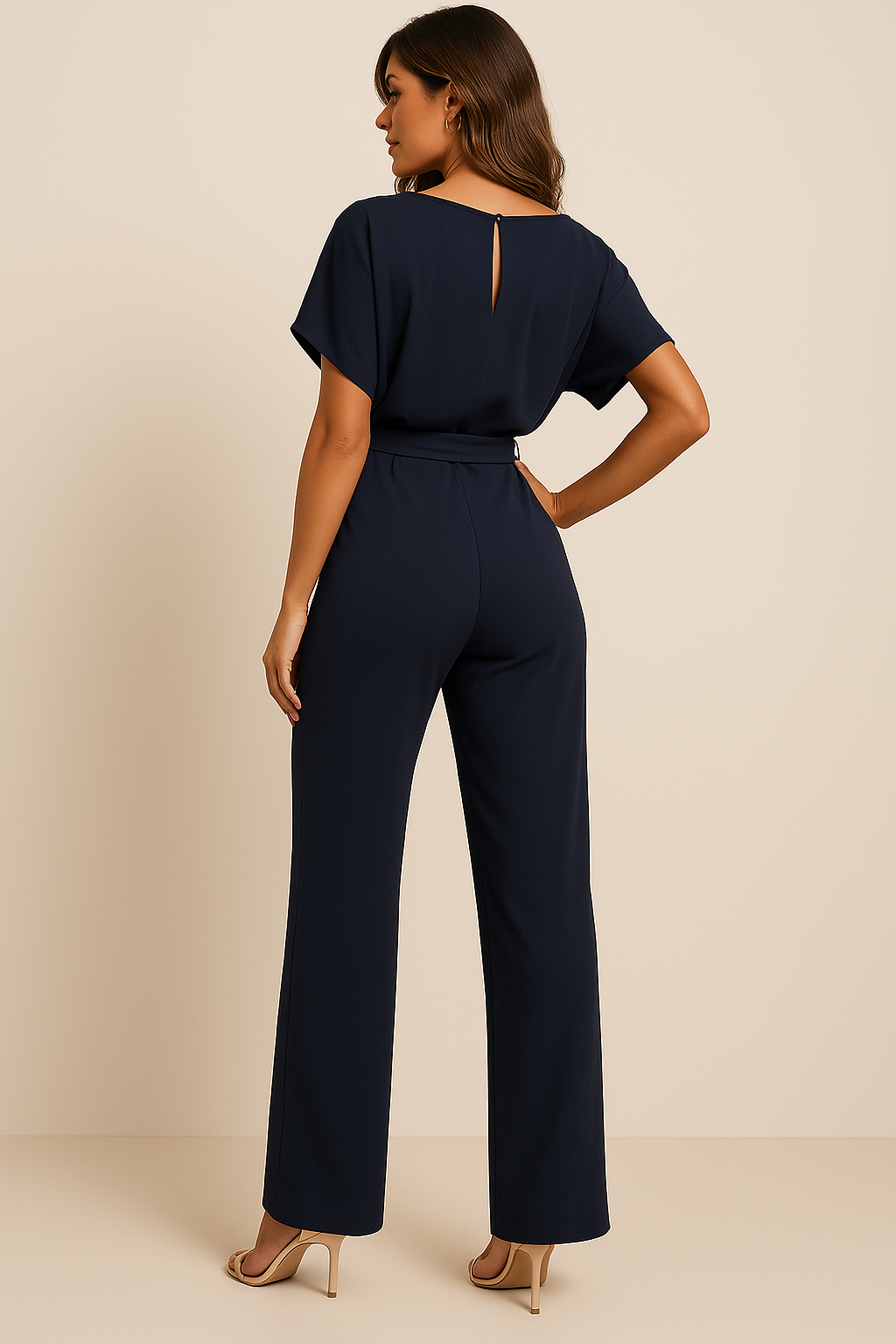 Belted Round Neck Wide Leg Jumpsuit