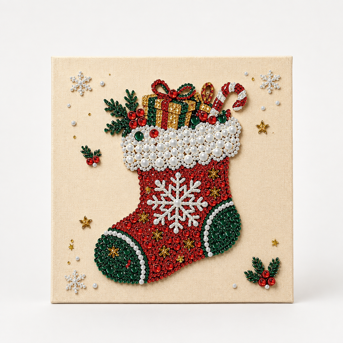 Christmas Santa raised-bead art kit on a square board with applicator pen and sorting tray