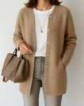 Gilet long sans col pour femme en maille douce et brossée