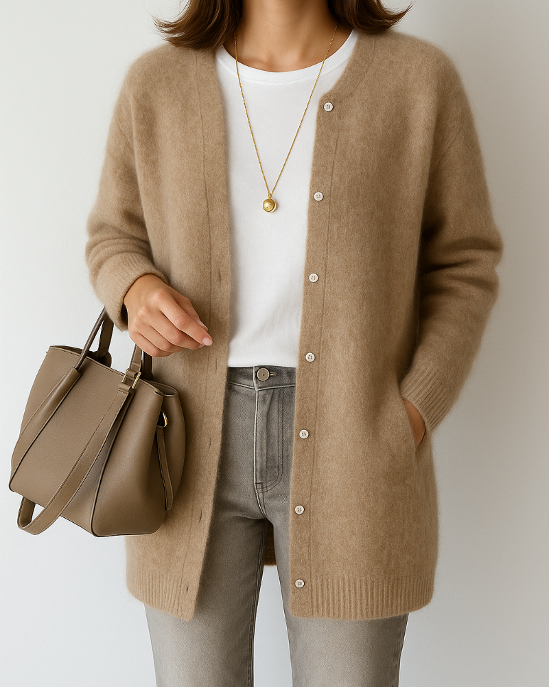 Gilet long sans col pour femme en maille douce et brossée