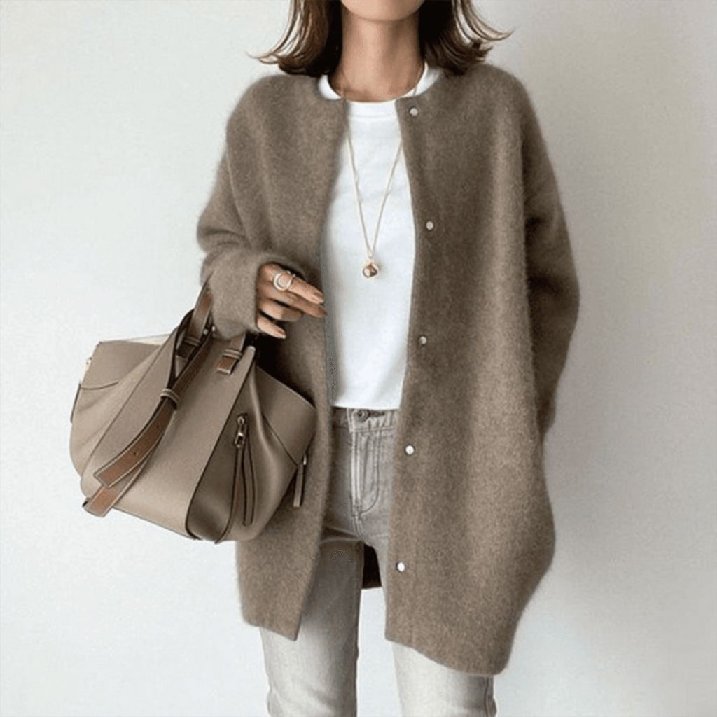 Cardigan long en mélange de laine à boutons-pression
