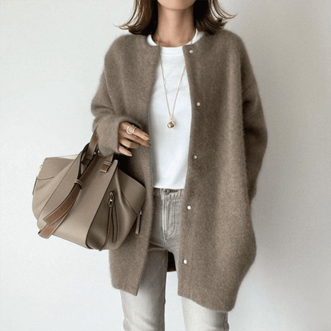 Cardigan long en mélange de laine à boutons-pression