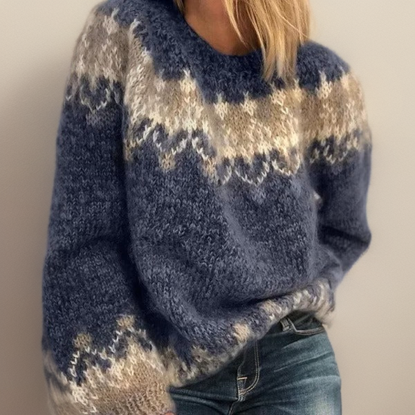 Women's Fair Isle knit sweater with crew neckline, long sleeves and patterned yoke