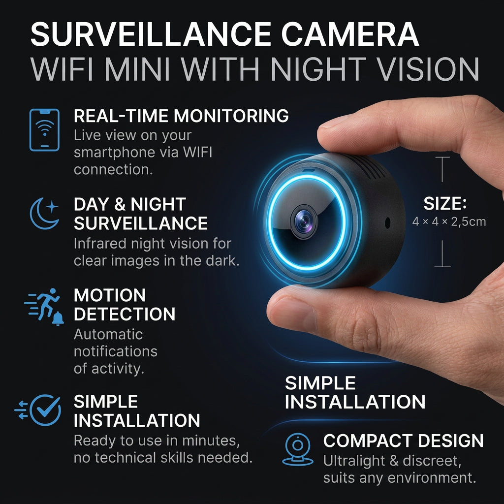 Mini WiFi Security Camera with Night Vision and App