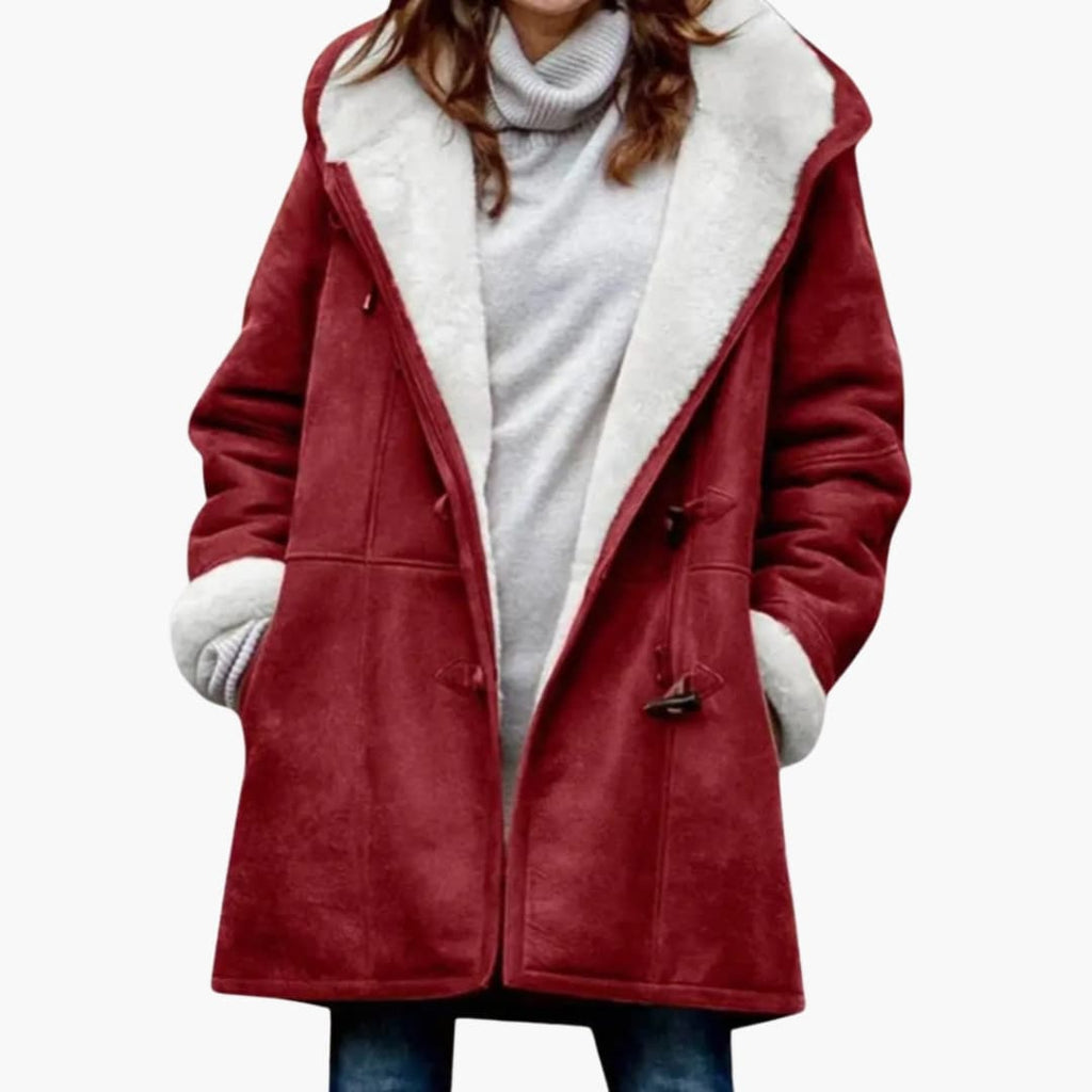 Manteau à capuche pour femme doublé en polaire avec fermeture à brandebourgs