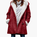 Manteau à capuche pour femme doublé en polaire avec fermeture à brandebourgs