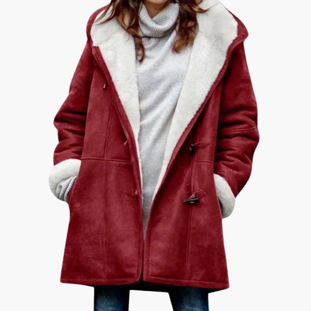 Manteau à capuche pour femme doublé en polaire avec fermeture à brandebourgs