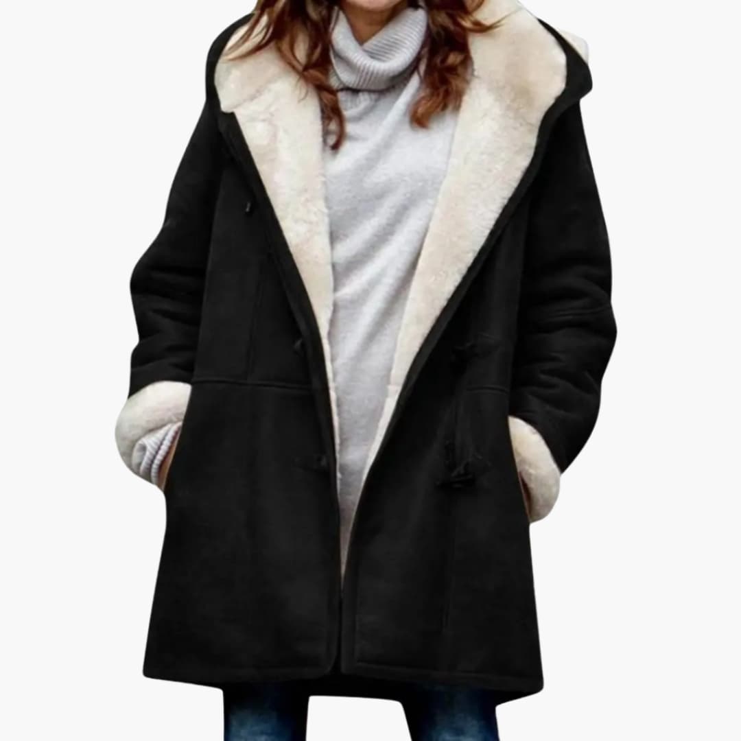Manteau à capuche pour femme doublé en polaire avec fermeture à brandebourgs