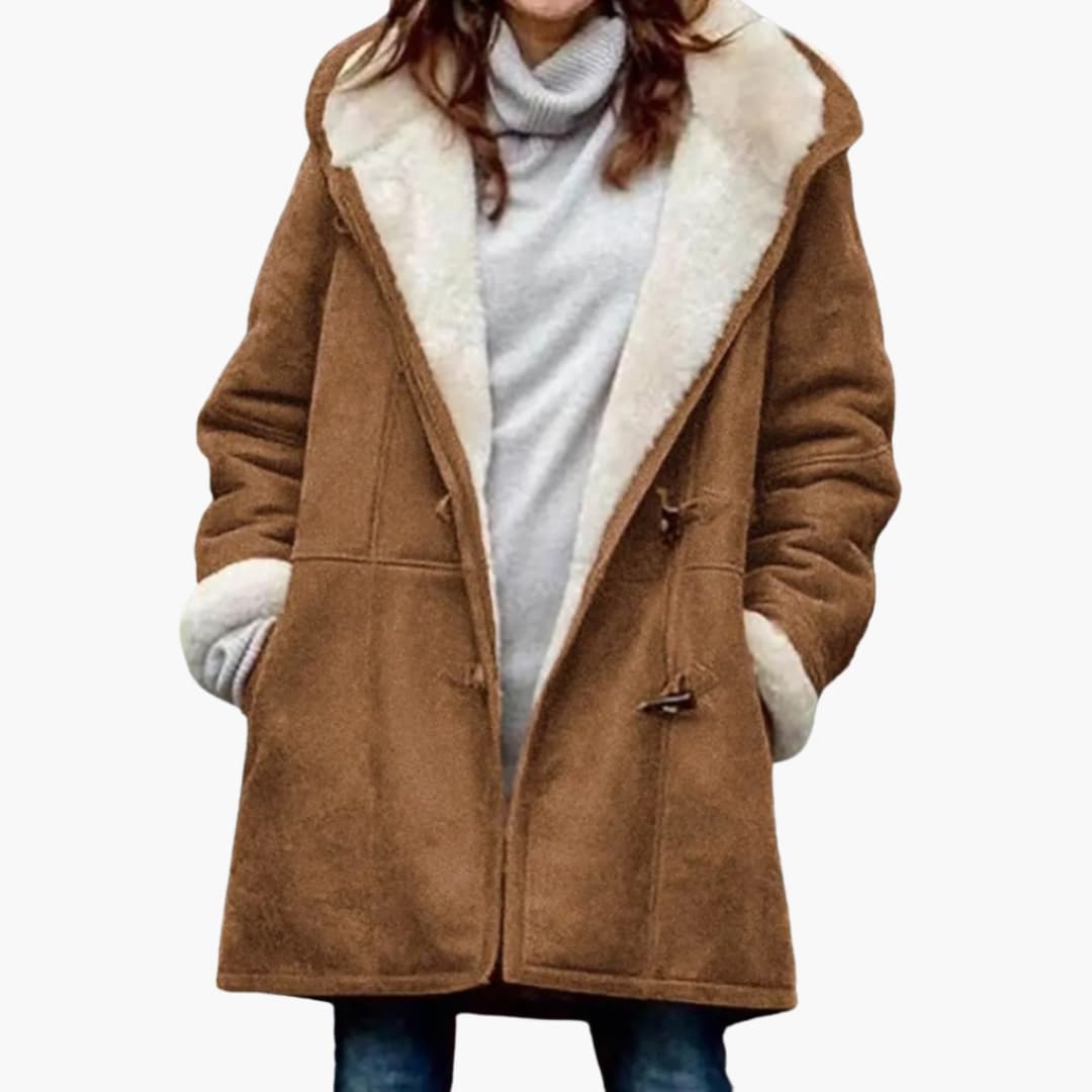 Manteau à capuche pour femme doublé en polaire avec fermeture à brandebourgs