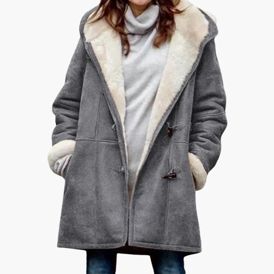 Manteau à capuche pour femme doublé en polaire avec fermeture à brandebourgs