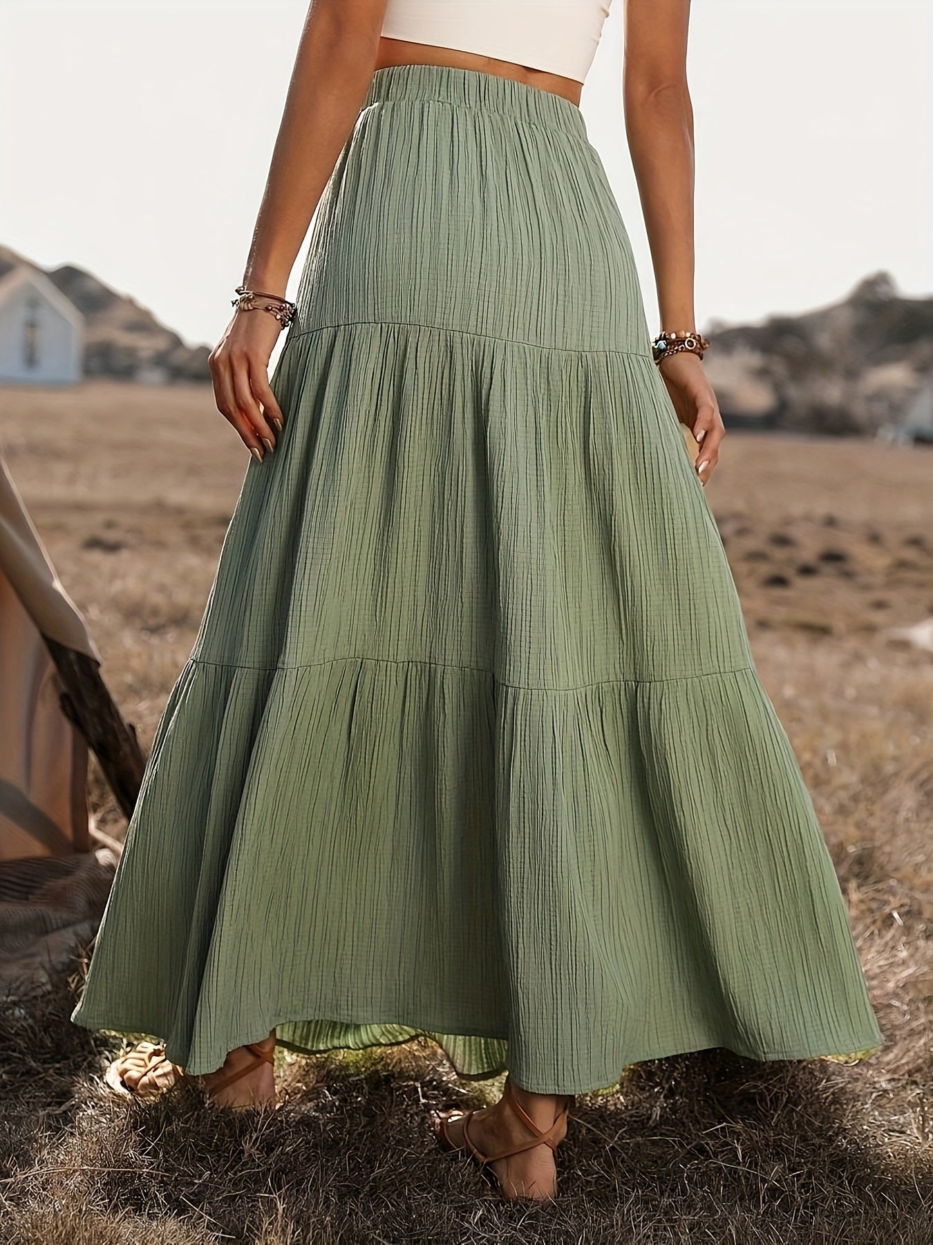 Tiered Boho Maxi Skirt with Button Front Detail