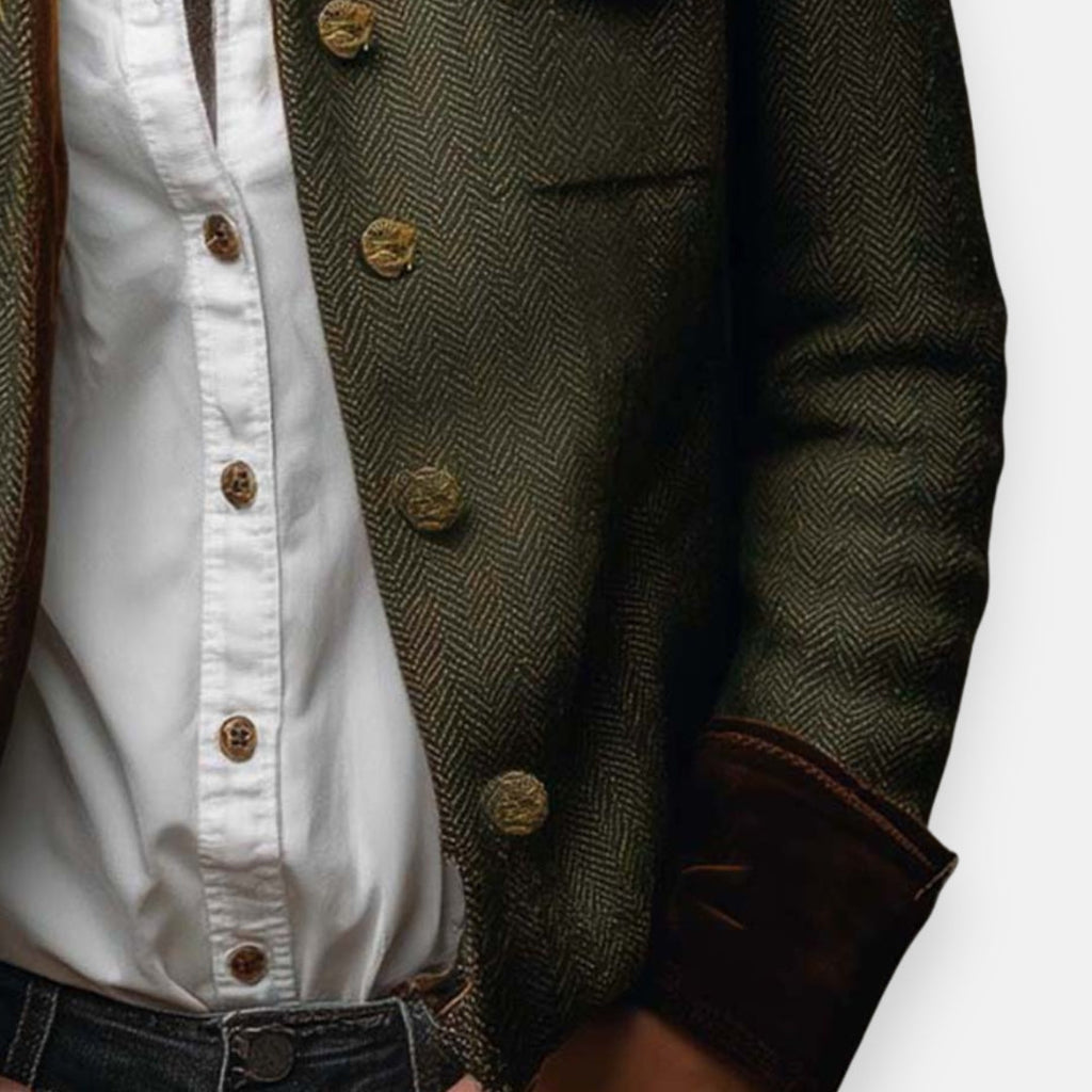 Women's Herringbone Button-Front Jacket with Contrast Cuffs